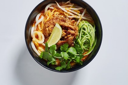 Aerial view of bowl of food