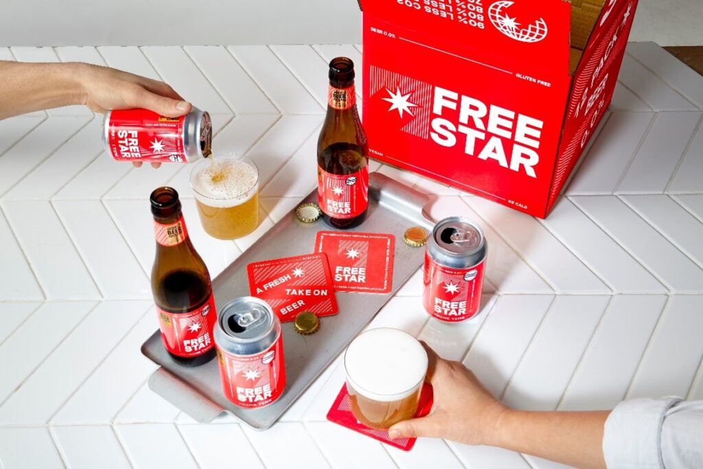 Aerial view of alcohol free beer being poured