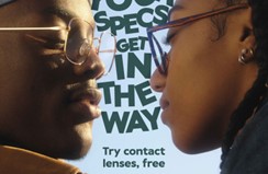 Specsavers advert up close of two people kissing