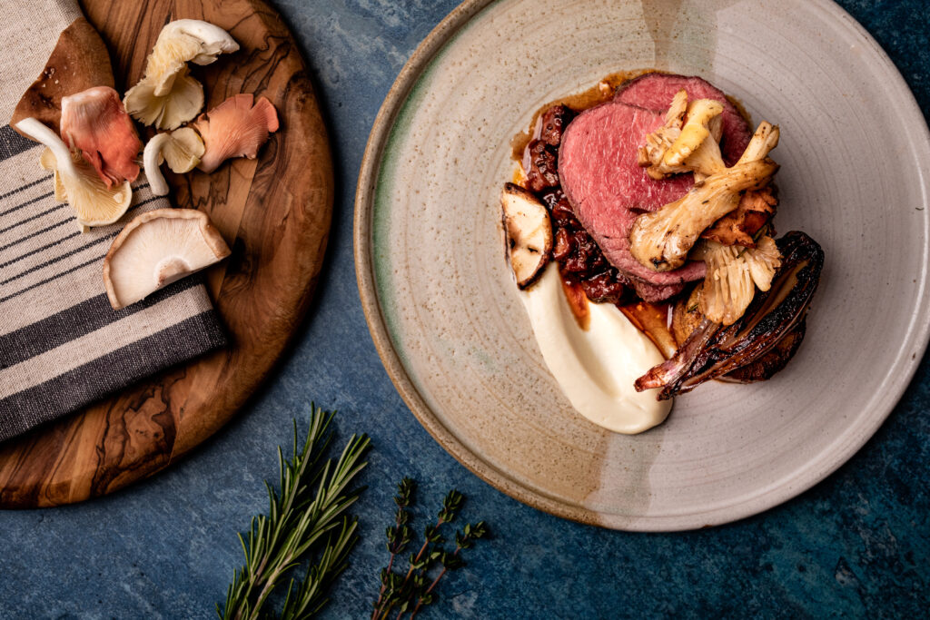 Aerial shot of plated meal