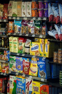 Supermarket shelf with cereal
