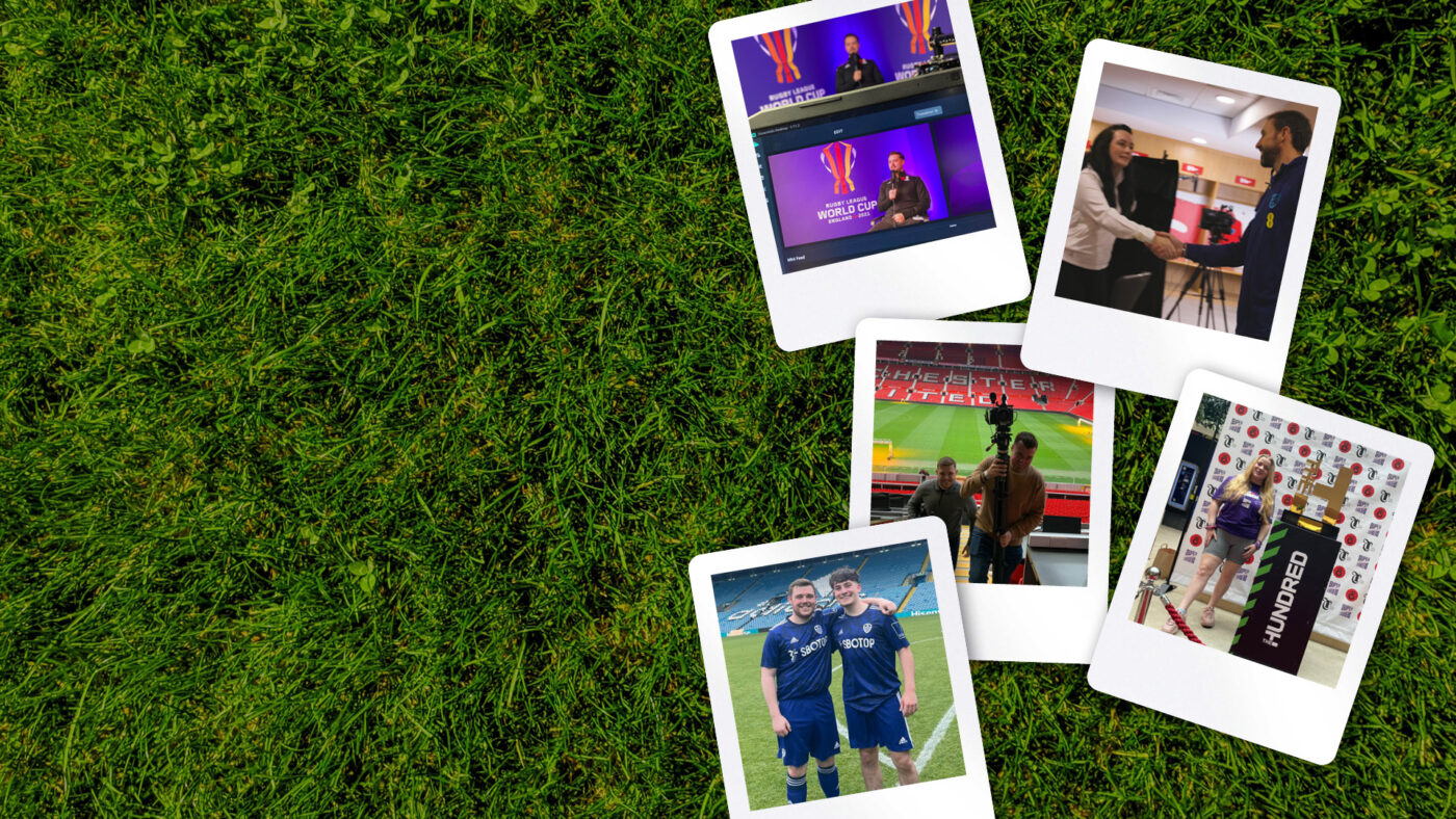 Grass background with polaroid images